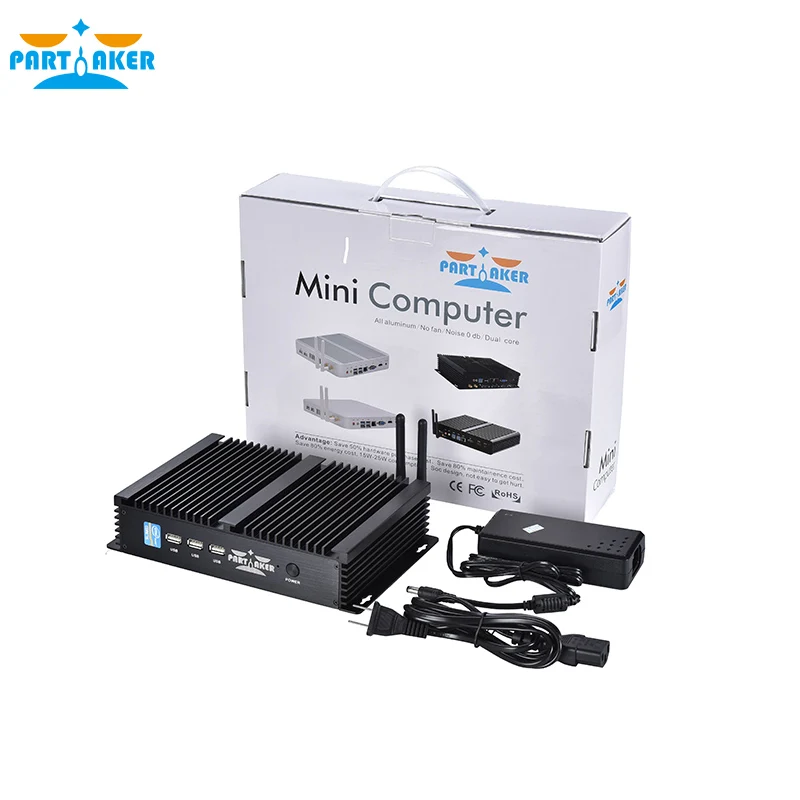 Partaker Industrial Fanless Mini PC Win10 Intel i7 i5 i3 6157U i5 4200U 1Intel Lan 2COM USB Micro Computer Linux WiFi VGA HDMI