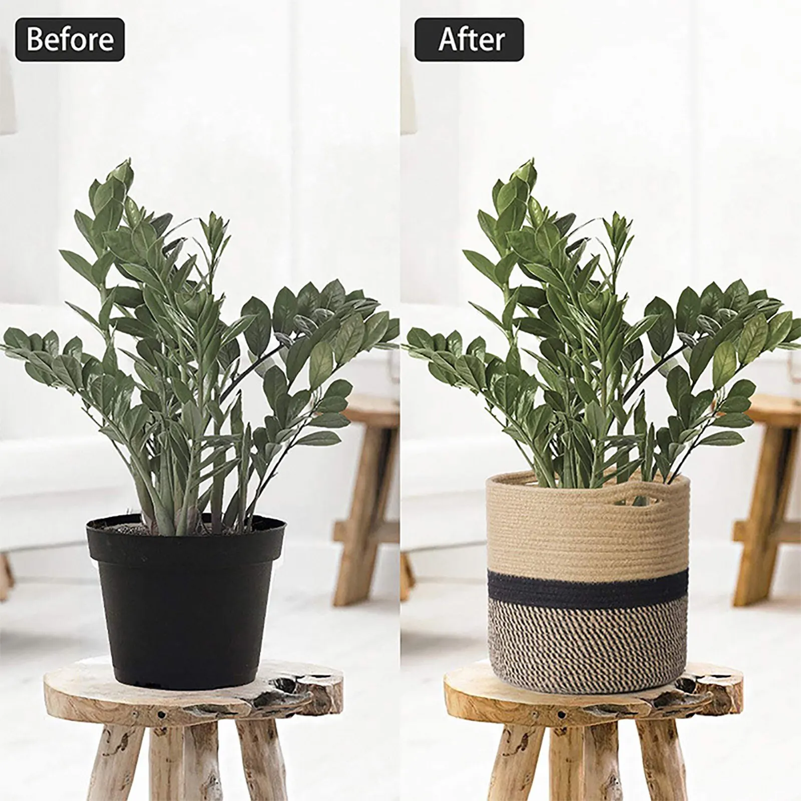 

Cotton Rope Basket Dirty Clothes Basket Planter Basket Living Room Round Office Cotton Home Decor Cotton Rope Woven Flower Pot