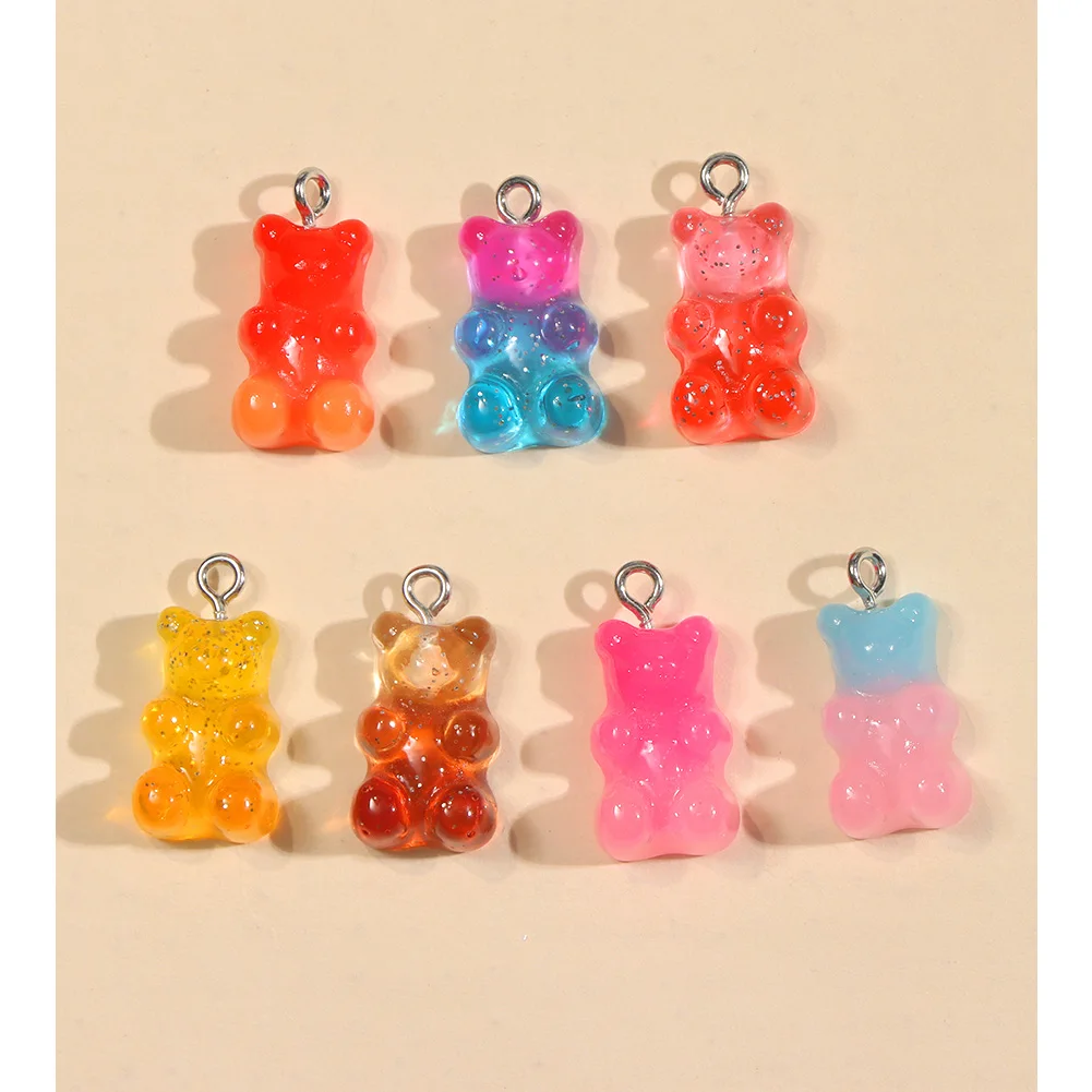 

10Pcs/set Candy Color Gummy Bear Charms For Making Cute Necklace Keychains Pendants DIY Handmade Cartoon Animals Jewelry Finding