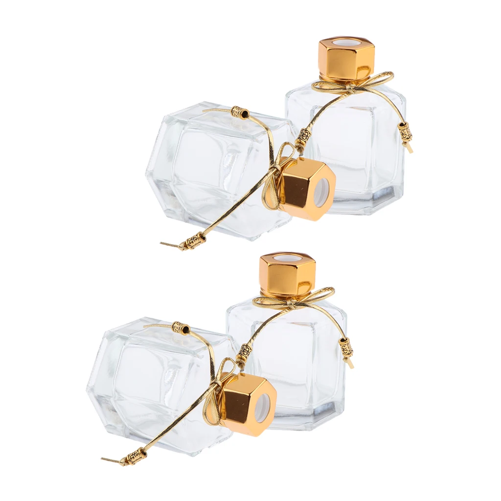 Gold 4Pcs 100ml Aroma Glass Diffuser Bottles Hexagonal Oil Containers Decors | Красота и здоровье