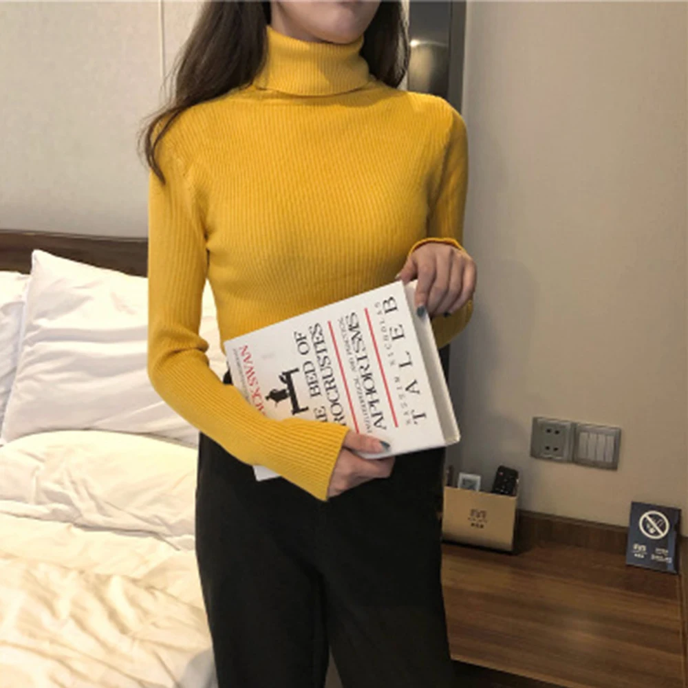 2019 Women Fashion Sweater Auturn Winter Wool Slim Fit Minimalist Knitted Base Casual Turtleneck Sweaters | Женская одежда