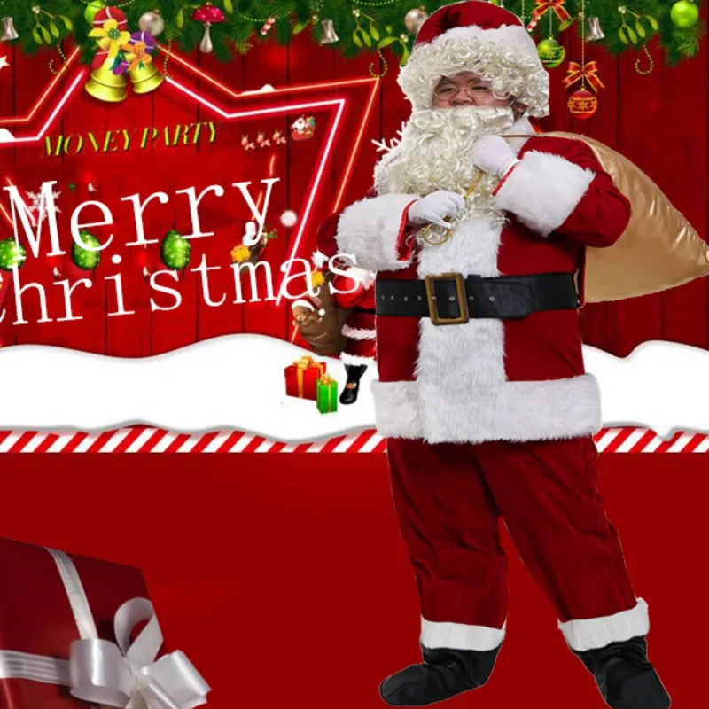 

5pcs/lot Christmas Santa Claus Cosplay Costume Santa Claus Clothes Fancy Dress In Christmas Men Costume Suit For Adults hot