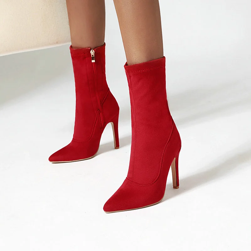 

Version Of Mid-range Boot Fashion Women's Boots Sexy Pointed Suede Thin Heel High 2021 New Autumn Winter Side Zipper Short Boots