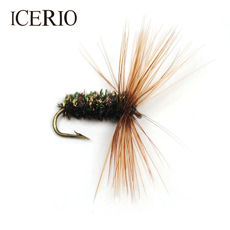 

ICERIO 10PCS #12 Peacock Brown Hackle Nymphs Dry Fly Trout Fishing Lures