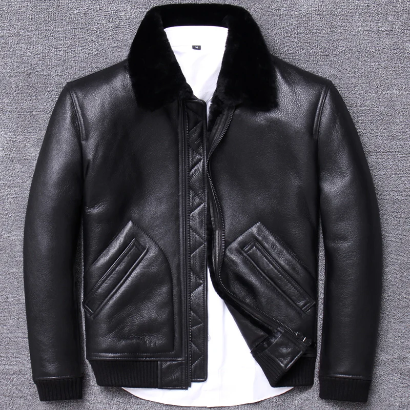 Зимняя куртка из натуральной кожи для мужчин 2020 пальто овечьей шерсти с меховой