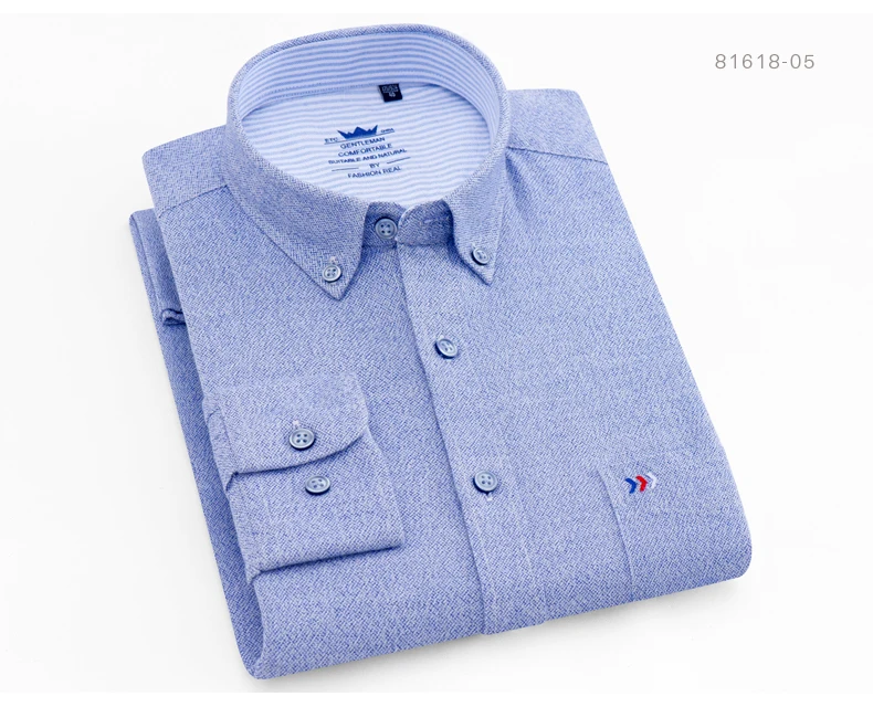81618 05 blue Мужские рубашки с длинным рукавом в клетку, повседневные мужские Рубашки, Топы, новинка, премиум комфорт, хлопок, обычная плотная рубашка на пуговицах - Цвет: 81618 05 blue