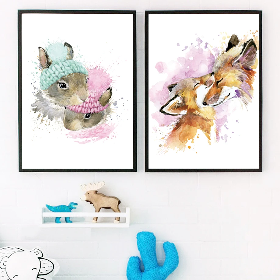 

Color Panda Rabbit Penguin Giraffe Fox Leopard Nordic Posters And Print Animal Wall Art Canvas Painting Wall Pictures Decor