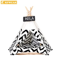 rfwcak foldable linen pet bed dog house washable tent puppy cat indoor outdoor portable teepee with mat kattenmand pet supplies