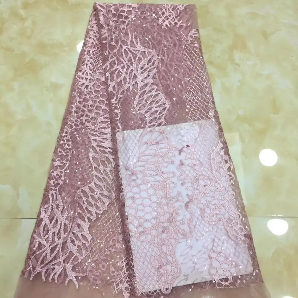 

New Style French Nigerian Sequins Mesh Lace African Tulle Sequence Lace Fabric High Quality Lace For Wedding Dress 5 Yards
