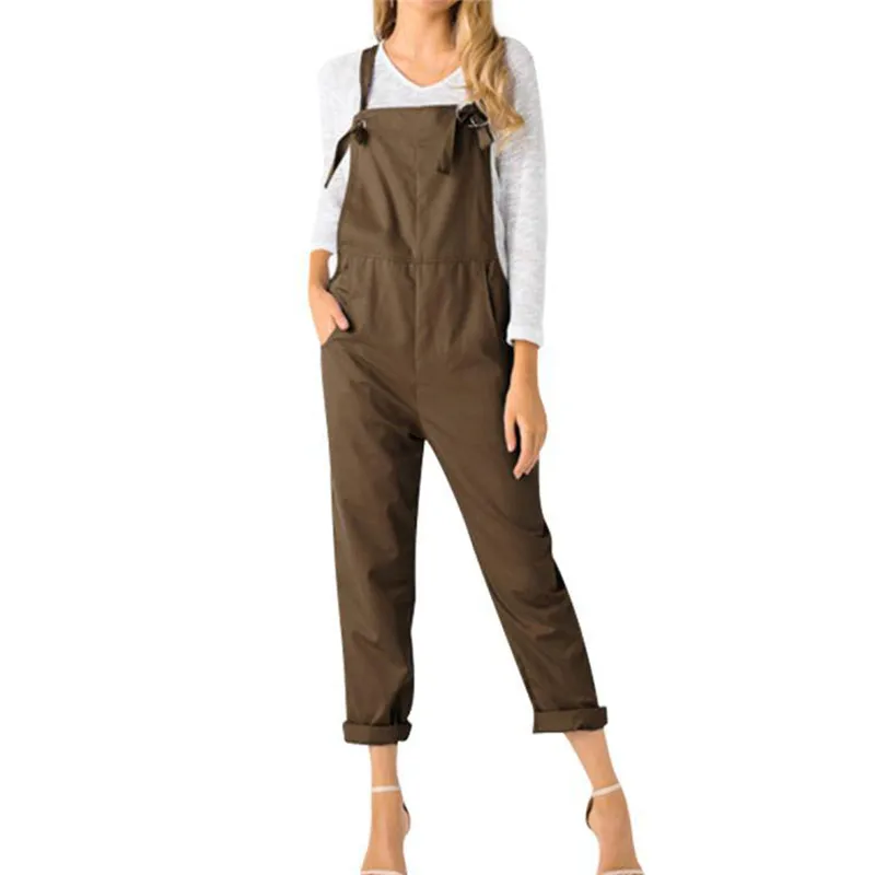 

Rompers 2021 New Brand Women Casual Black Gray Solid Pockets Jumpsuit Overalls Slim Pencil Cropped Pants Hot
