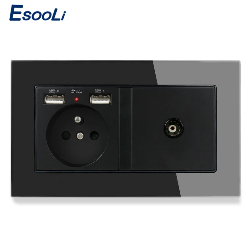 ESOOLI роскошная стеклянная панель 2 комплекта настенная мощность 16А французский