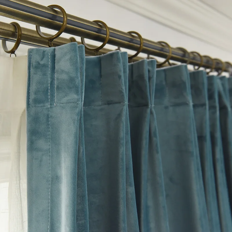 

The Nordic Light Luxury Curtains for Living Room Bedroom Velvet Light-Shielding Velvet Haze Blue Upscale Solid Color