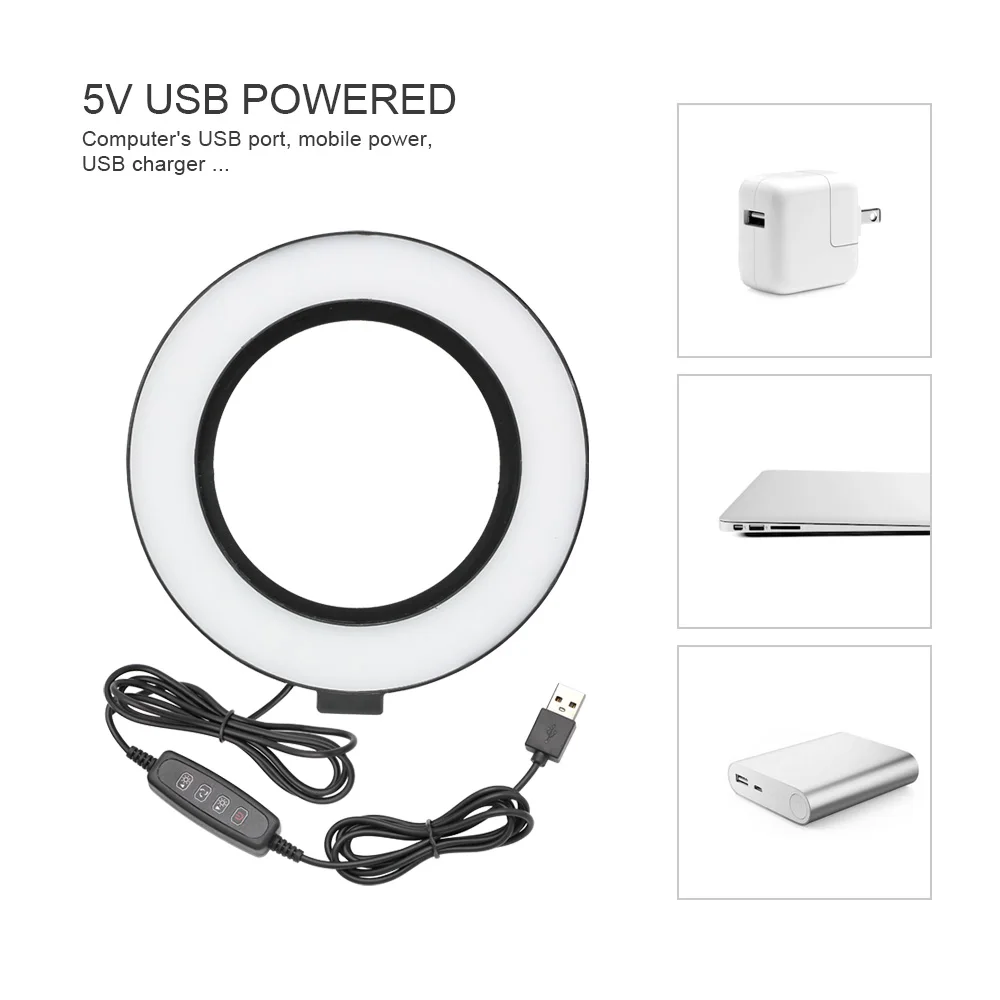 16 см 21 см фотография USB светодиодный селфи кольцо световое кольцо с регулируемой яркостью лампа с настольным штативом подставка для макияжа камеры видео для студий с живым звуком