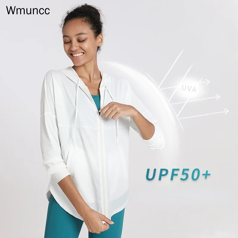 

Wmuncc Hooded Sports Shirt Women Long Sleeve Yoga Jacket Anti-UV Sunscreen Fitness Clothing Breathable Quick-dry