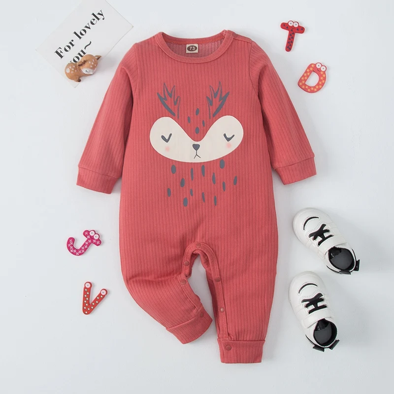 

Baby Girls Long-sleeved One-piece Bodysuit Newborn Cartoon Print Romper Jumpsuit Outdoor Clothes Bodysuits