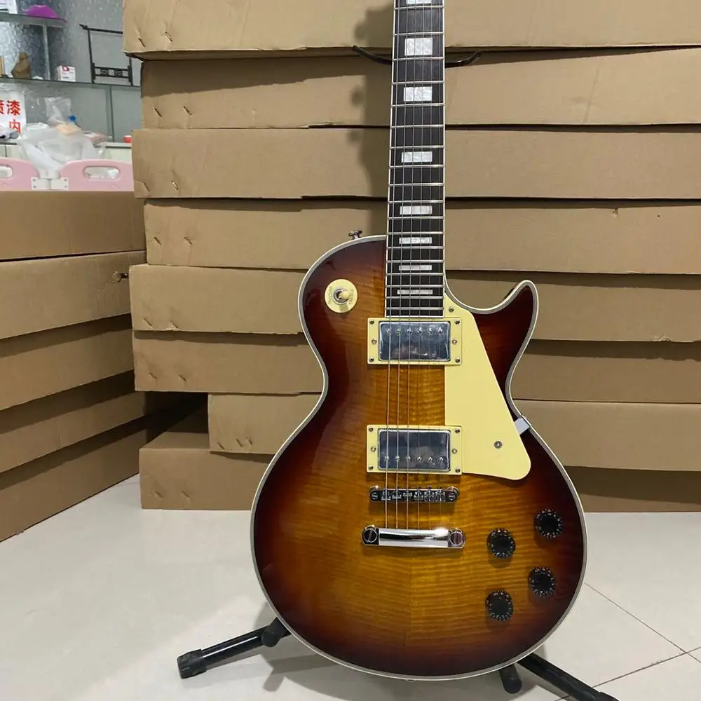 

Hot sale Chinese Factory Electric Guitar tiger striped maple top AAA mahogany wood chrome hardware free shipping