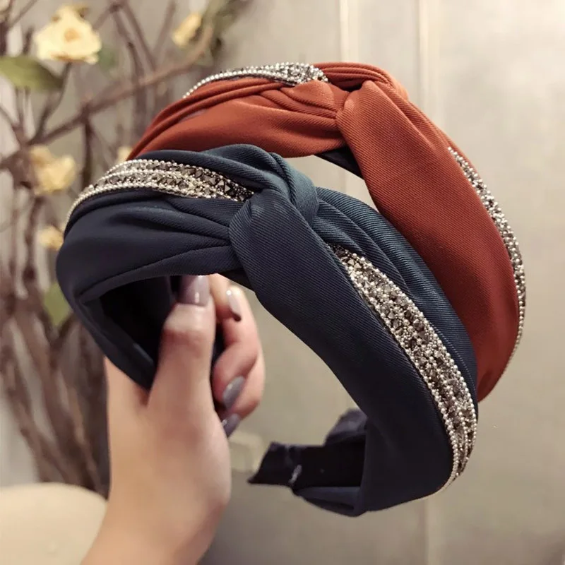 Новые высококачественные ободки из ткани с кристаллами-ринестонами, модные широкие повязки на голову для женщин и девочек, бутик-аксессуары для головы.