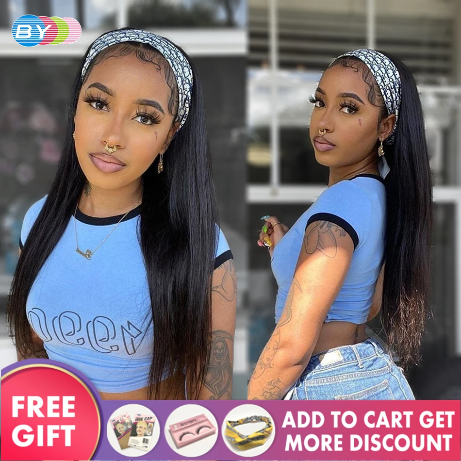 

Headband Wig Human Hair Straight Bone Straight Human Hair Wigs for Women 180% Women's Headband Wig Human Hair Cheap Wigs Nonlace