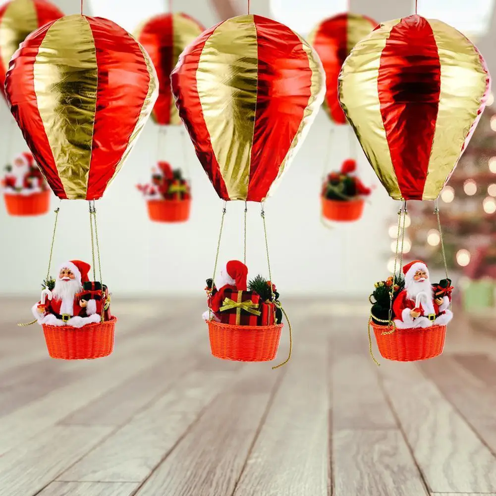 

2021 Large Christmas Ornaments Party Santa Claus Hot Air Balloon Doors Windows Pendant Christmas Decoration For Home L5C8