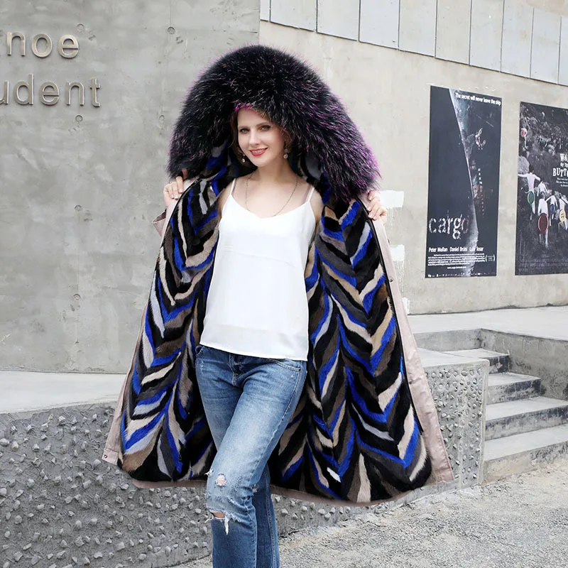 

Women New Fashion Winter Long Sleeve Thicken Warm Hooded Zippers High quality Female Pockets Mink Fur Faux fur coat CY335