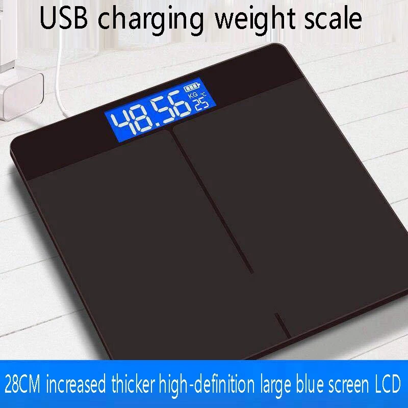 

Tempered Glass Digital Body Weight Scale USB Charging LCD Bathroom Scales Weight Monitor Body Fats Scale
