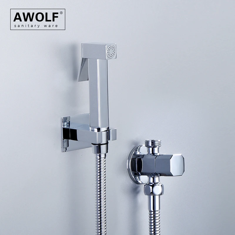 solid brass handheld toilet bidet sprayer chrome bathroom douche kit square shiny silver shattaf washer shower ap2247 free global shipping