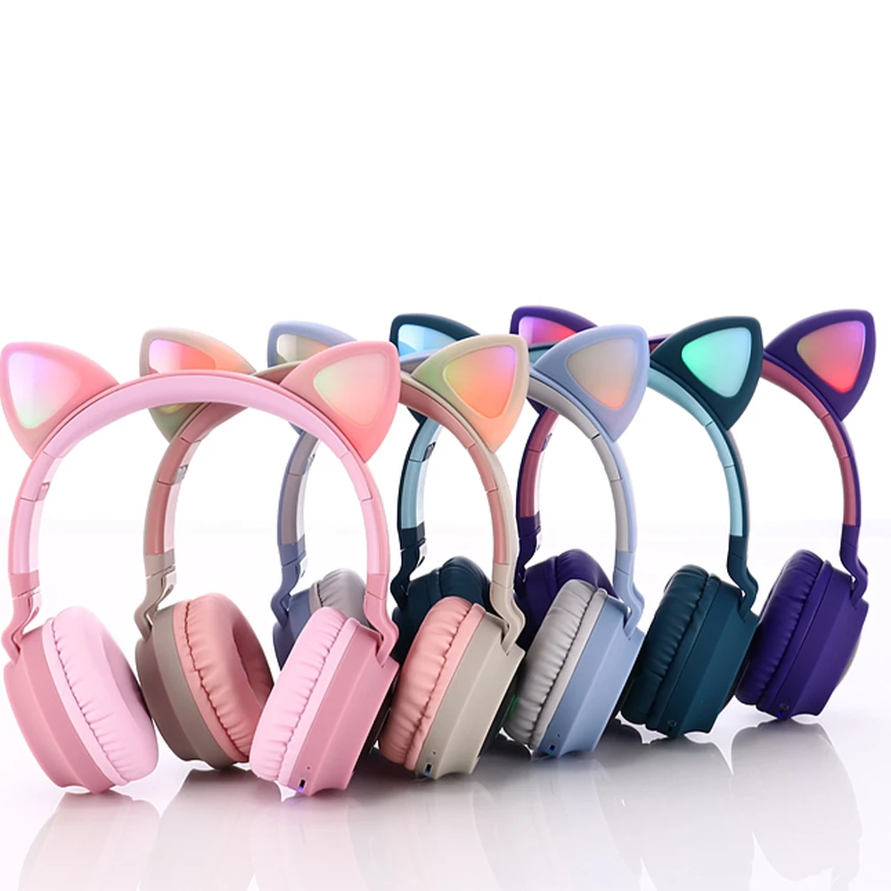 

Wireless Bluetooth 5.0 Headset Cat Ear LED Light Headphone Stereo Music Headphones Girl Headset for PC