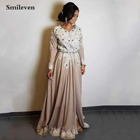smileven champagne moroccan kaftan formal evening dresses lace appliques arabic muslim special occasion dresses custom made