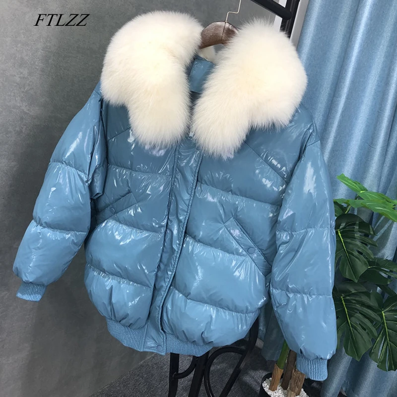 FTLZZ новая зимняя большая парка на белом утином пуху с воротником из натурального