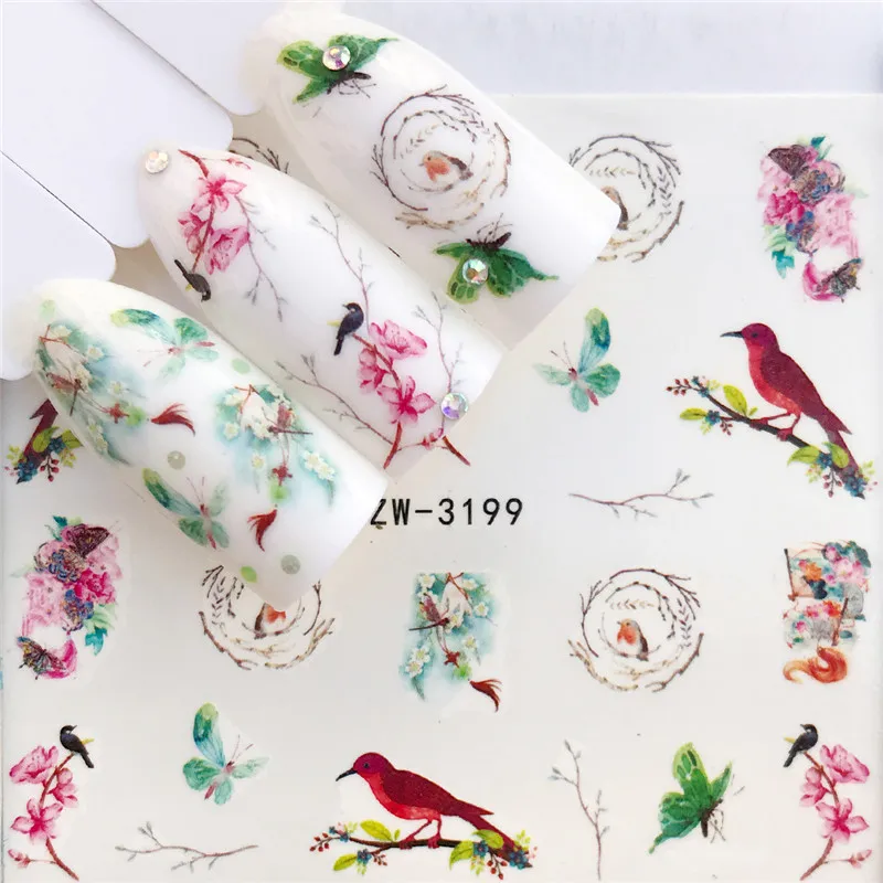 

1 PC Nail Sticker Water Decals Christmas Flower Deer Horse Butterfly Cactus Transfer Nail Art Decoration