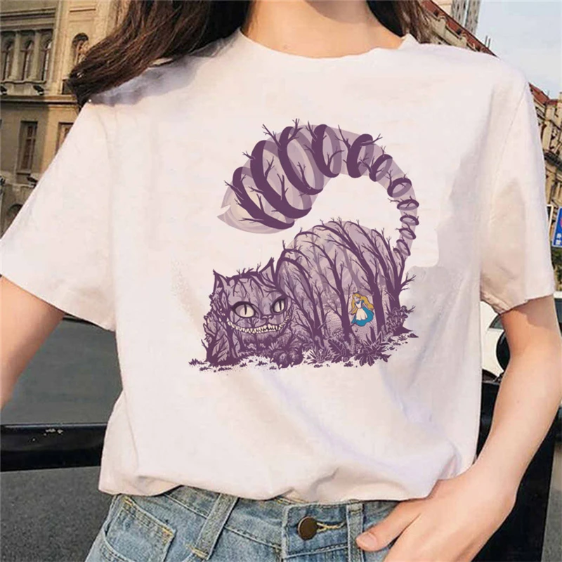 

Повседневные топы для девочек, женская футболка с мультяшным графическим принтом Алисы и принцессы, женские модные футболки с коротким рук...