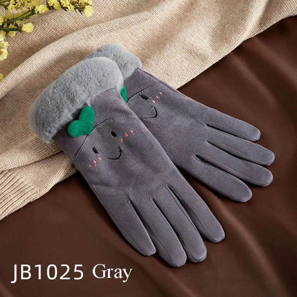 

Women's touch screen suede gloves winter double furry gloves warm love outdoor fashion gloves