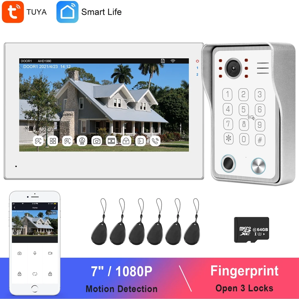 

Smart Life WiFi Video Intercom Home TUYA IP Video Door Phone Touch Screen 1080P Keypad Doorbell Fingerprint Password RFID Unlock