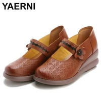 yaerni casual shoes for women national genuine leather woman flowers sandals wear resistant breathable mother shoes muffin shoes