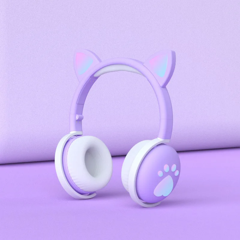 Best Gift Bluetooth 5.0 Headphones LED Cat Ear Foldable Headset HiFi Stereo Bass With Mic 3.5mm Plug For Girls Kids Headphone |