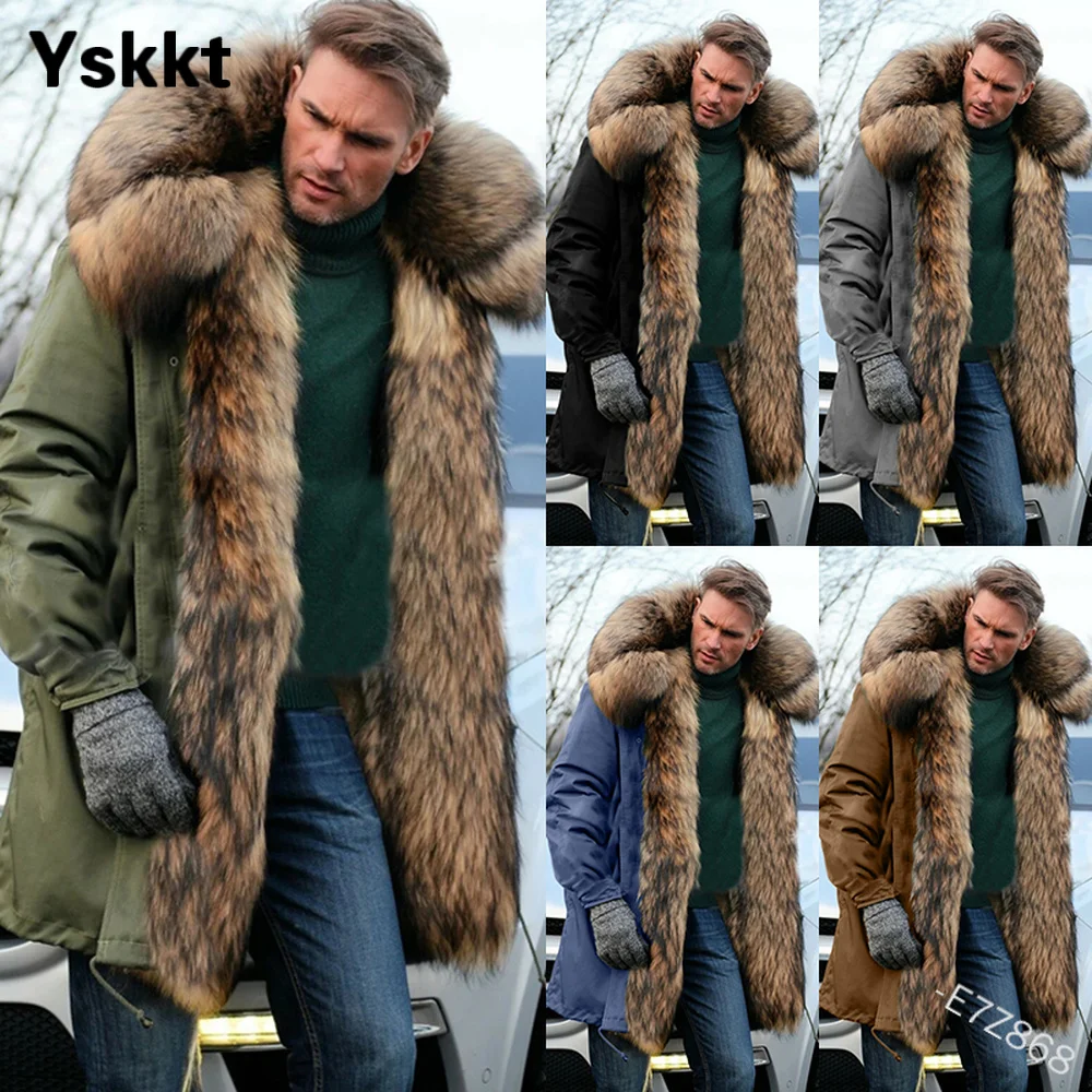 

Парка мужская длинная из плотного и теплого хлопка, на молнии, с капюшоном