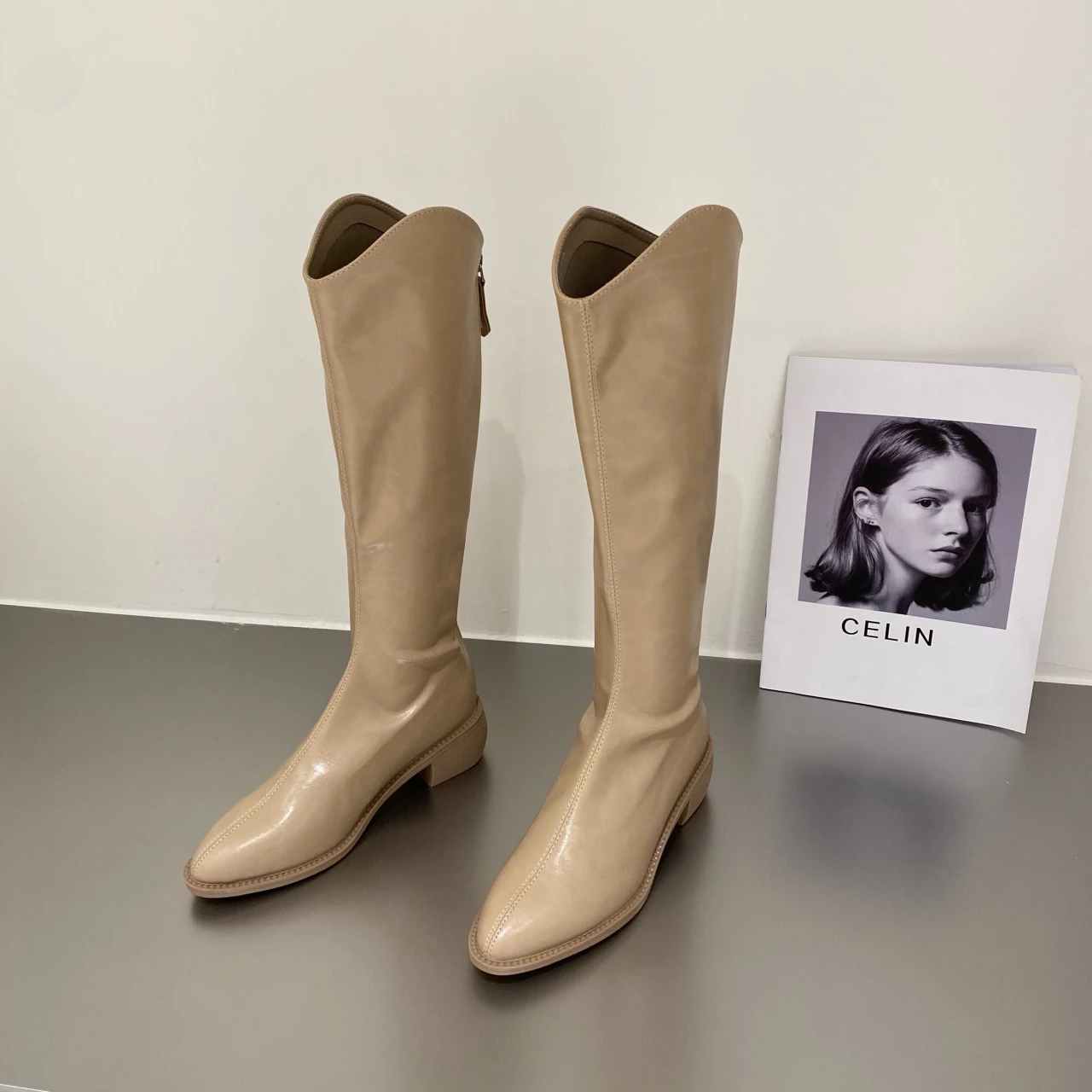 

2022 Brand Knee High Boots Women Wood Heels Shoes Stovepipe Botas Slim Leg Solid Leather Footwear Winter Snow Motorcycle Booties