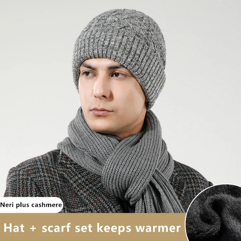 

Зимняя ветрозащитная теплая шерстяная Мужская теплая вязаная шапка с шарфом и кашемировая Шляпа Балаклава