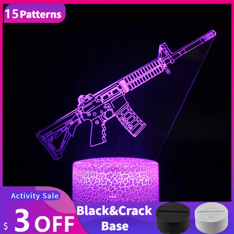 

15 Patterns 3D Game Setup Rifle RGB Night Lights Gamer Decoration Table Lamp CS Gaming Bedroom Room Decor For Boys Birthday Gift