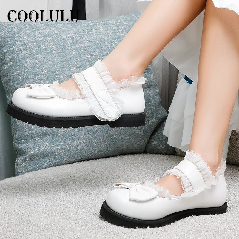 

Туфли COOLULU Lolita Mary Janes женские на плоской платформе классические туфли с бантом и круглым носком на плоской подошве Милая женская обувь весен...