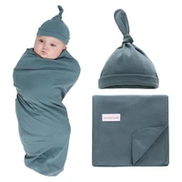 1 set 0 6 months newborn muslin receiving swaddle blanket hat for baby boys girls infant sleeping bag wrap cloth