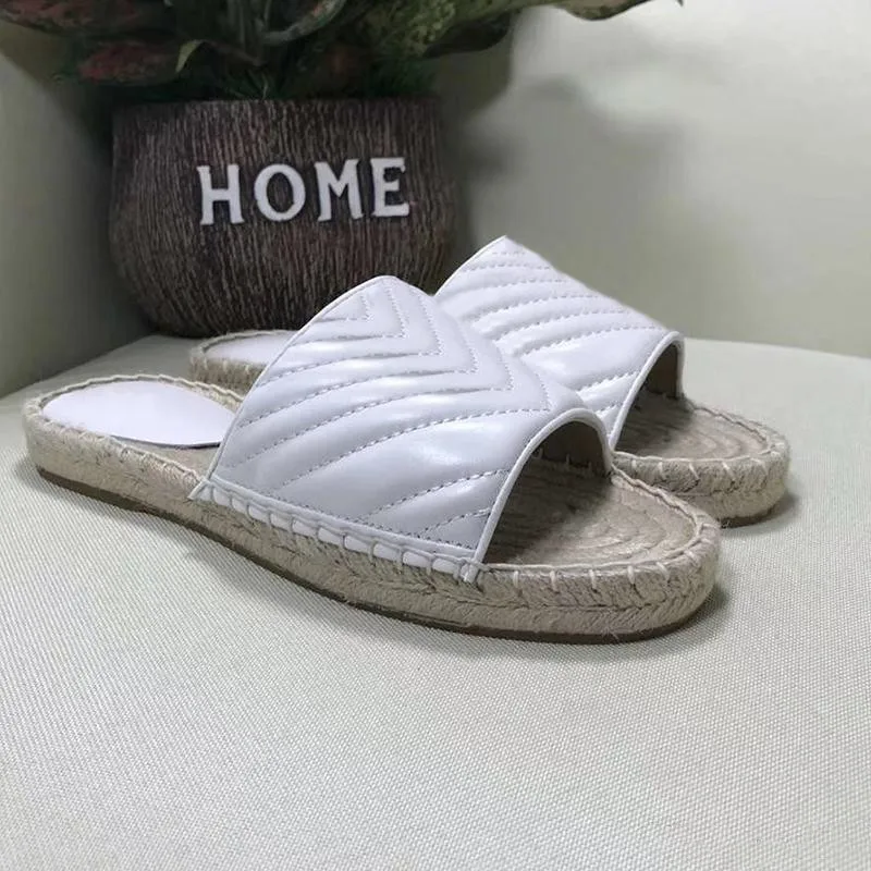 

Women's slippers New Women Leather espadrille sandal platform shoes Lady Straw Cord slipper with the Double Metal size 41