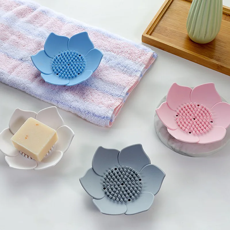 

1pcs Silicone Box Soap Box Lotus Shape Holder Soap Dishes Bathroom Accessories