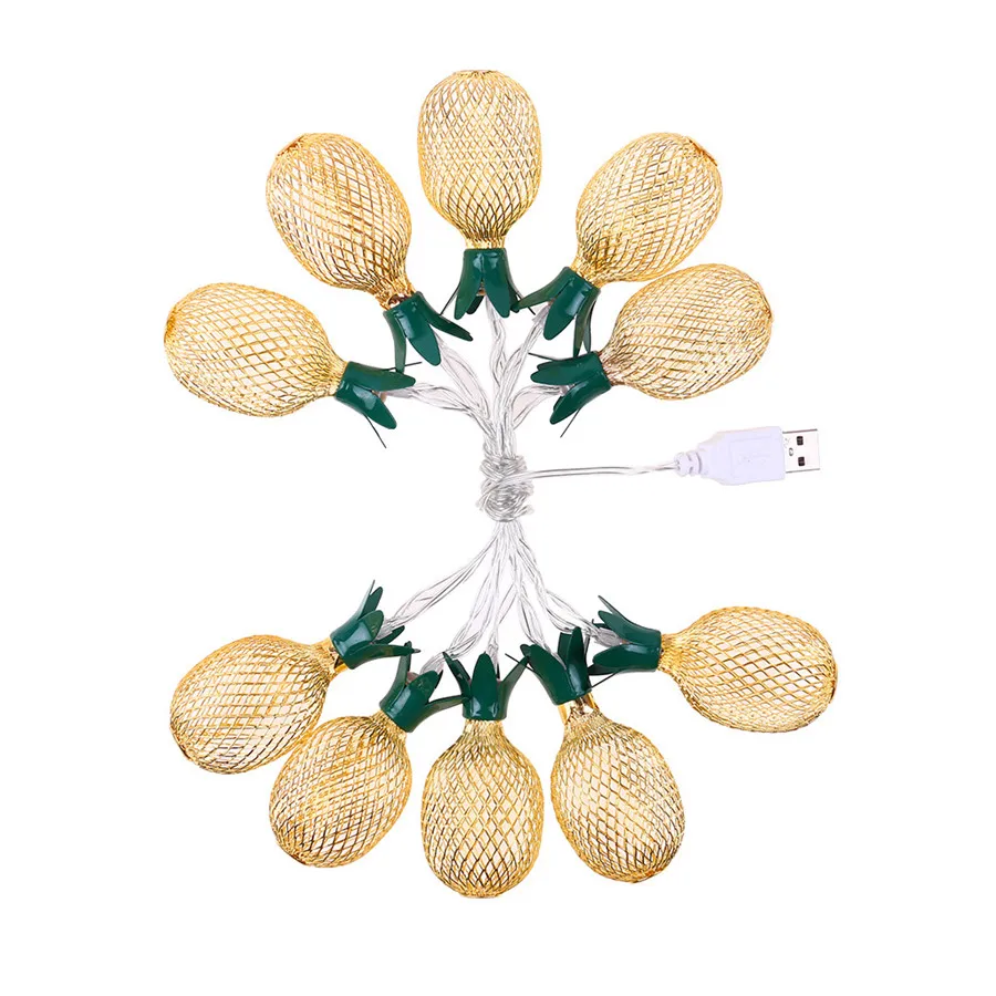 Creative Holiday Lighting USB Operated Iron Pineapple 10 Leds Warm White Fairy Indoor Decorative Light Party Bar Birthday