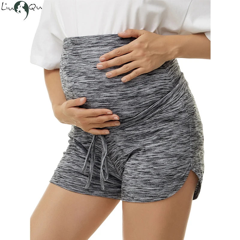 

Women's Maternity Shorts Drawstring Tie Front Curved Hem Sports Shorts Workout Pregnancy Active Shorts Over The Belly Drawstring
