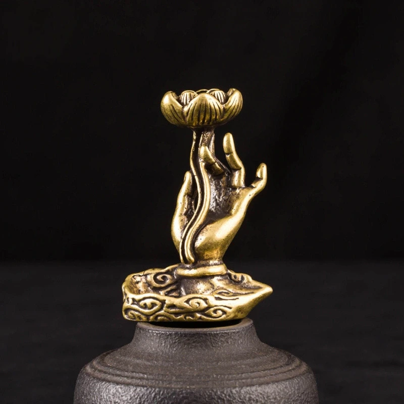 Brass Incense Burner Hand Lotus Flower Backflow Incense Holder Zen Ornaments Home Office Desk Decoration