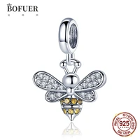 bofuer yellow bee beads bee charms fit original 925 sterling silver pandora bracelet charms for women diy jewelry 200b