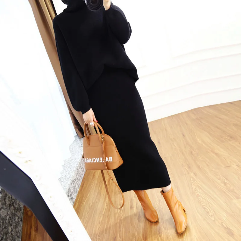 Fashion women's dress 2020 autumn and winter new fashion knitted suit slim sweater + skirt two-piece suit