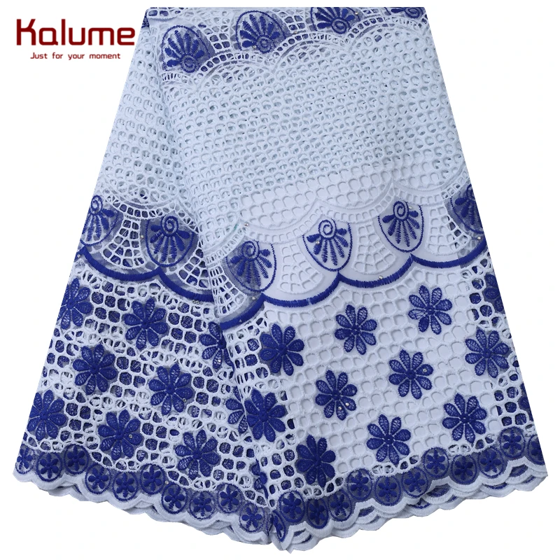 

Kalume 100% Cotton African Lace Fabric With Stones Nigerian 100% Cotton Dubai Lace Fabric For Wedding Dress Lace Fabrics F2197
