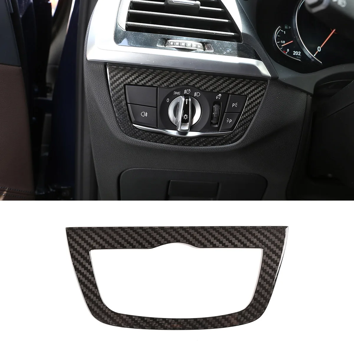 100% Real Carbon Fiber Car Headlight Switch Button Cover Trim Frame Sticker For BMW X3 X4 G01 G02 2018-2021 Interior Accessories